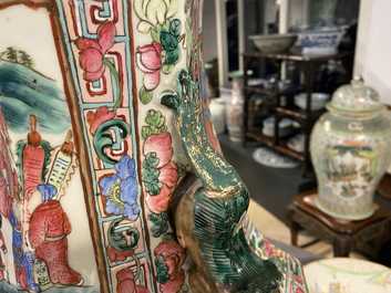 A large Chinese hexagonal famille rose vase, 19th C.